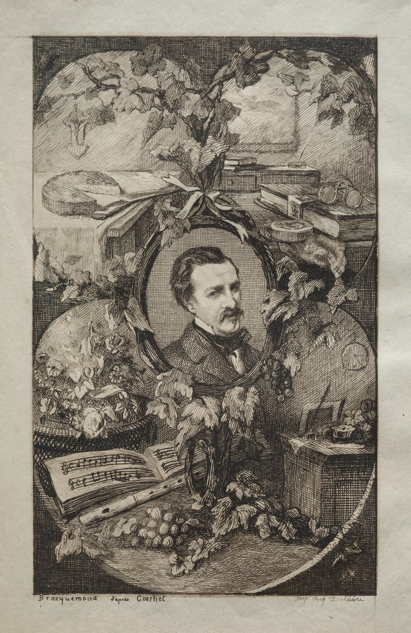 Frontyspis nowych dzieł Champfleury, Przyjaciele natury: Portret Champfleury, 1859. autorstwa Felix Bracquemond