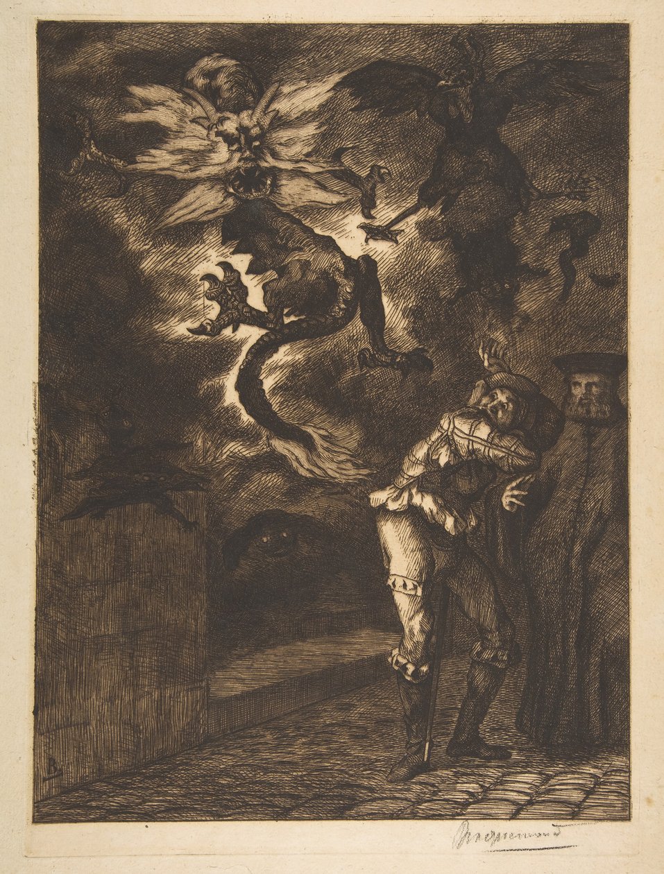 Z dala od mojego słońca, łajdacy! Panurge opuszcza Raminagrobis, 1854-1855. autorstwa Felix Bracquemond
