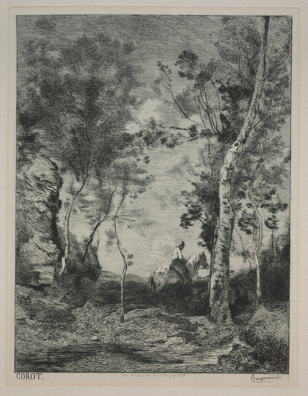 Pejzaż, czyli Biały Koń, wg Corota, c. 1858. autorstwa Felix Bracquemond