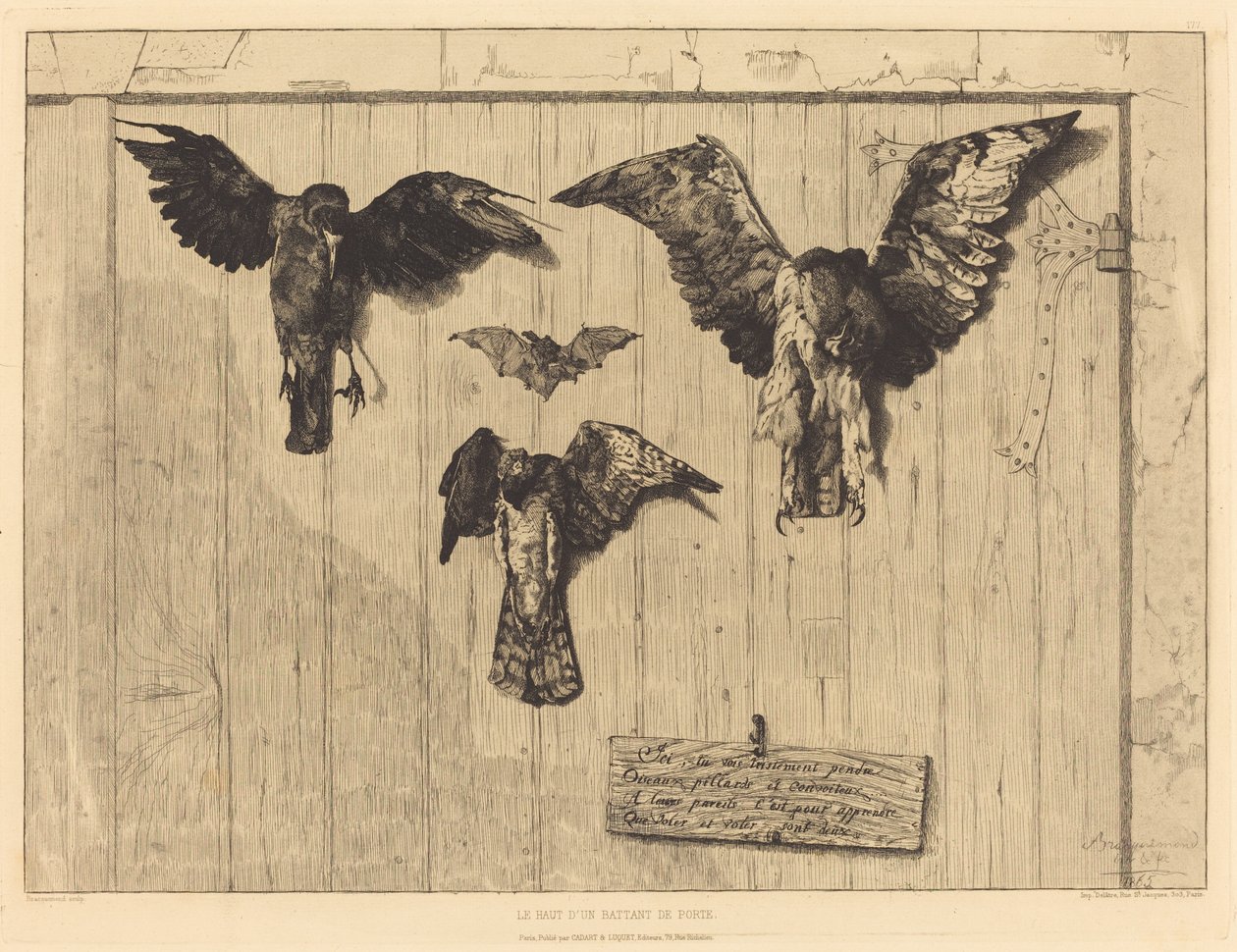 Szczyt skrzydła drzwi (ptaki przybite do drzwi stodoły) autorstwa Felix Bracquemond