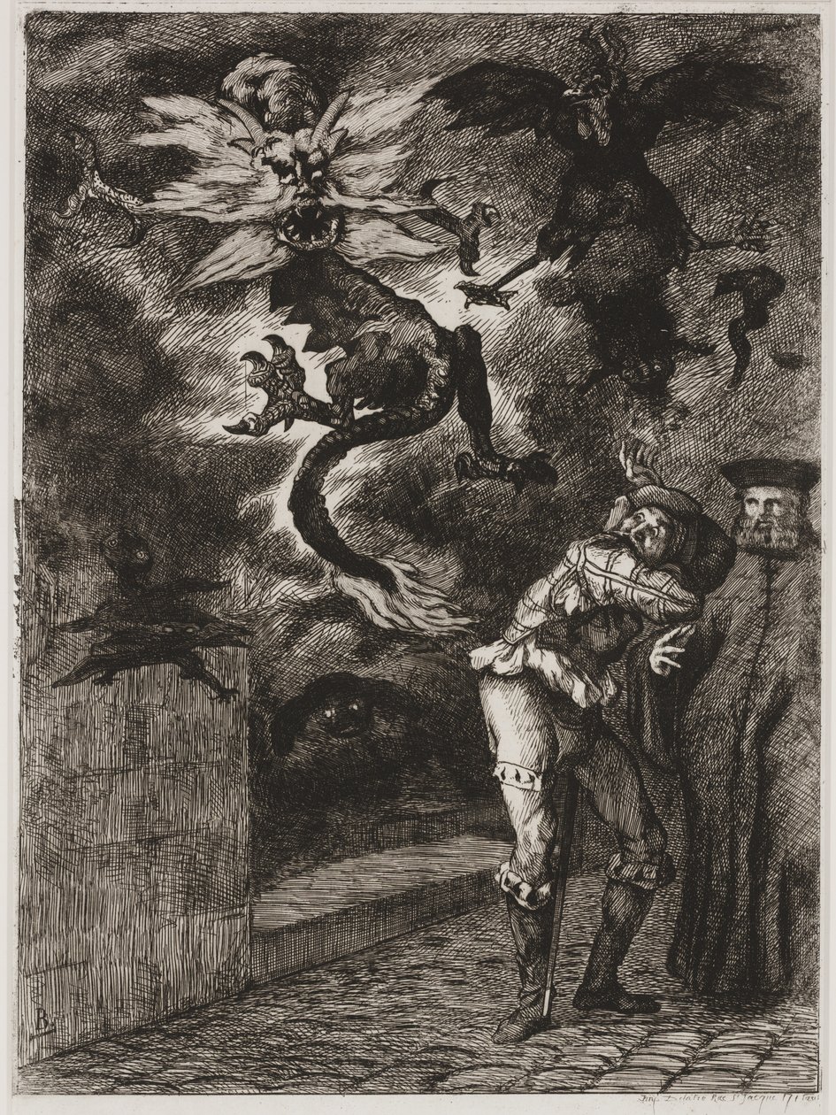 Panurge opuszcza dom Raminagrobisa autorstwa Felix Bracquemond