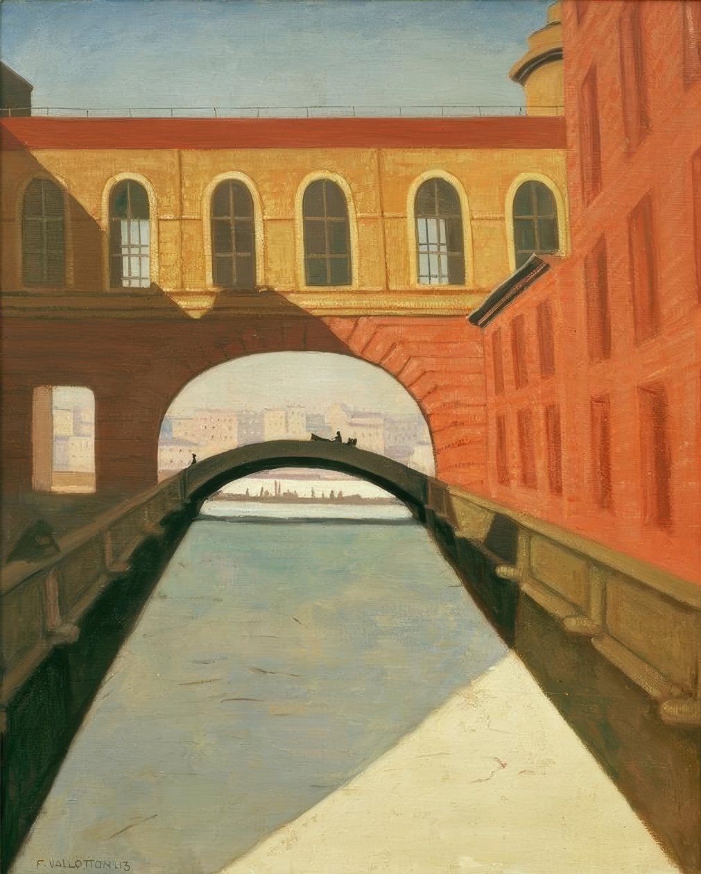 Zamarznięty kanał i most w pobliżu Ermitażu w Petersburgu autorstwa Felix Edouard Vallotton