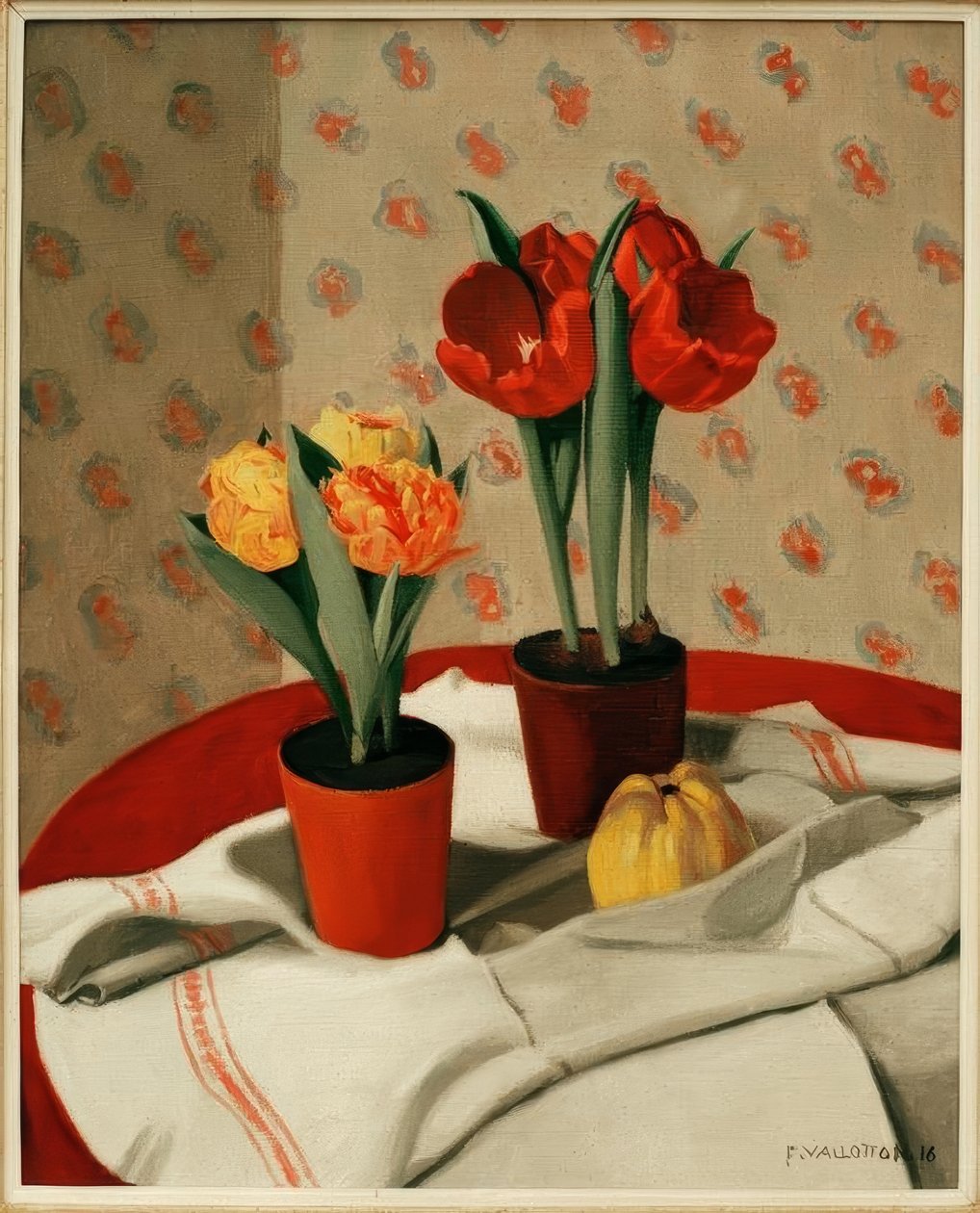 Dwie doniczki czerwonych i żółtych tulipanów autorstwa Felix Edouard Vallotton