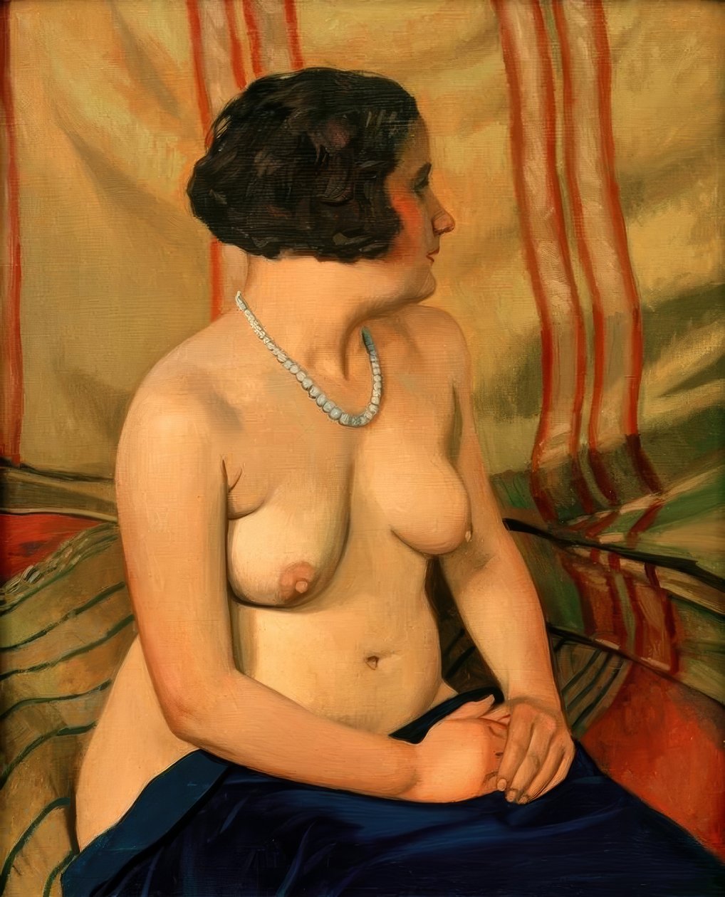 Femme au collier bleu (kobieta z niebieskim naszyjnikiem) autorstwa Felix Edouard Vallotton