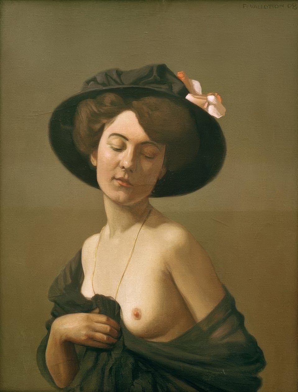 Kobieta ubrana w czarny szalik, czarny kapelusz autorstwa Felix Edouard Vallotton