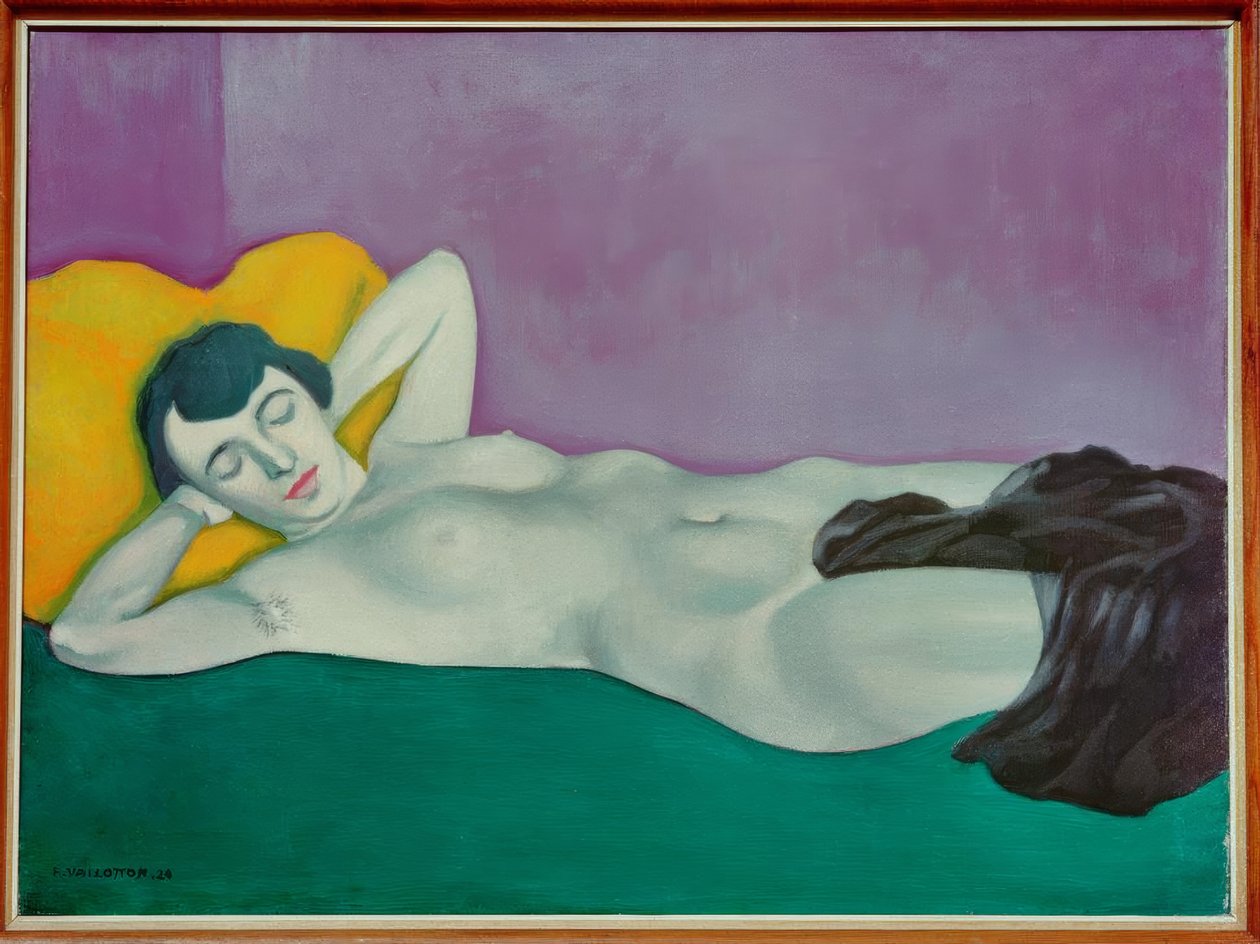 Kobieta śpi na zielonym dywanie autorstwa Felix Edouard Vallotton