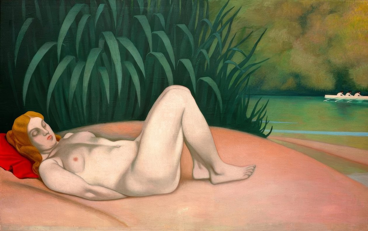 Naga kobieta śpi nad wodą autorstwa Felix Edouard Vallotton