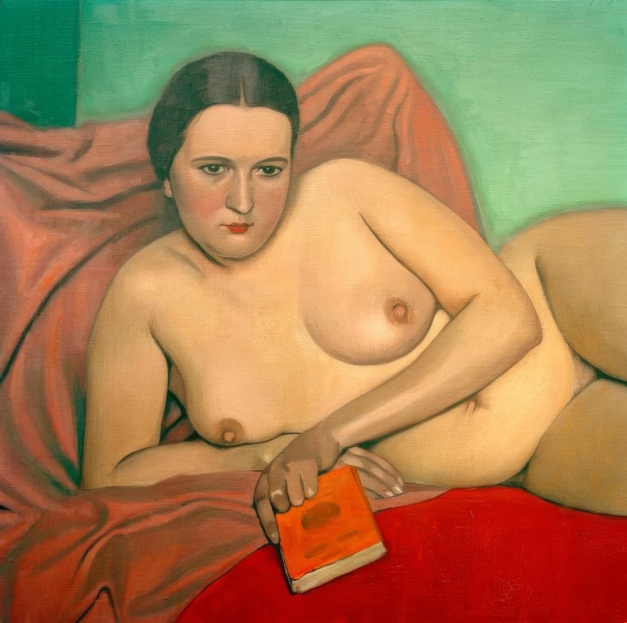 Naga kobieta trzymająca książkę autorstwa Felix Edouard Vallotton