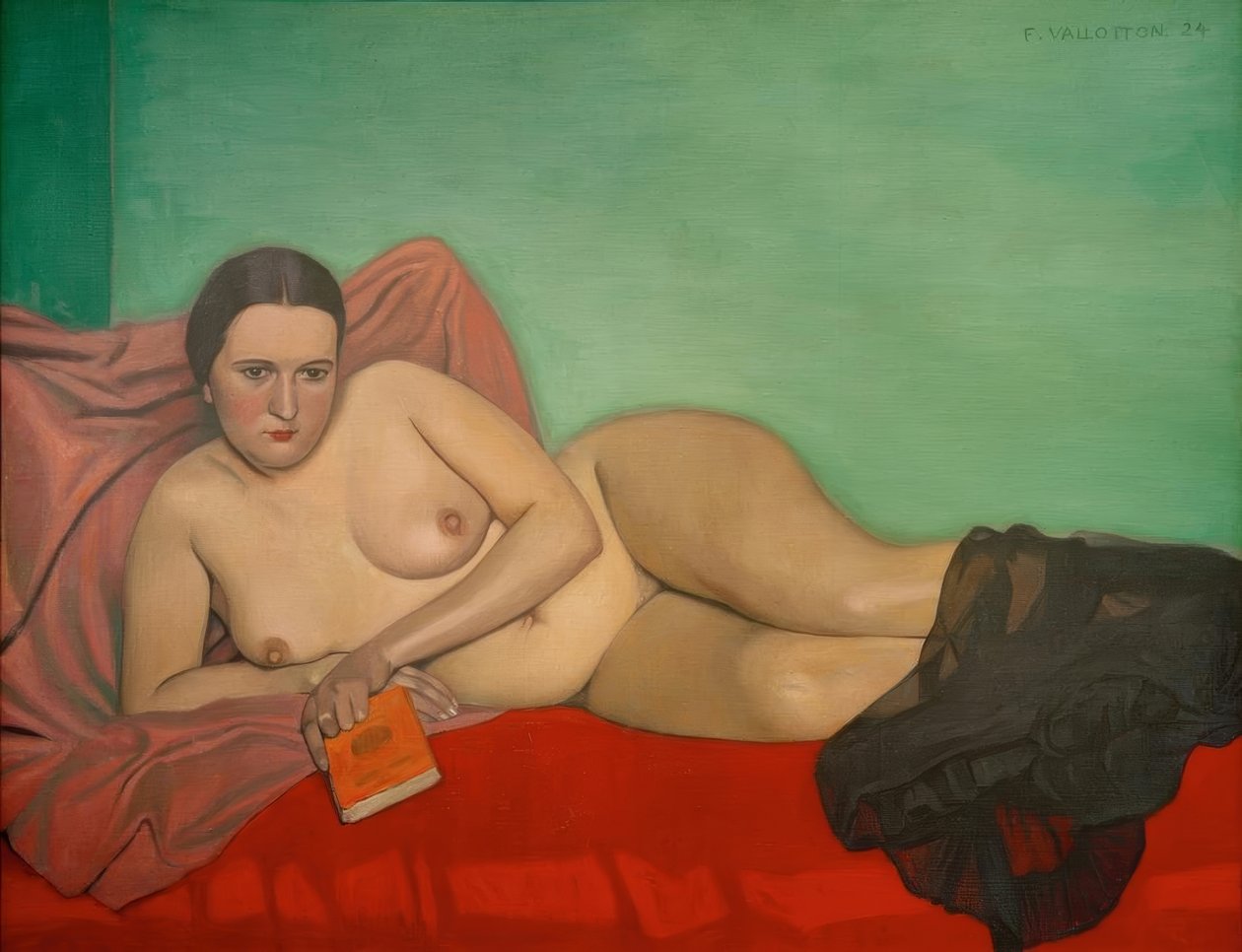 Naga kobieta trzymająca książkę autorstwa Felix Edouard Vallotton