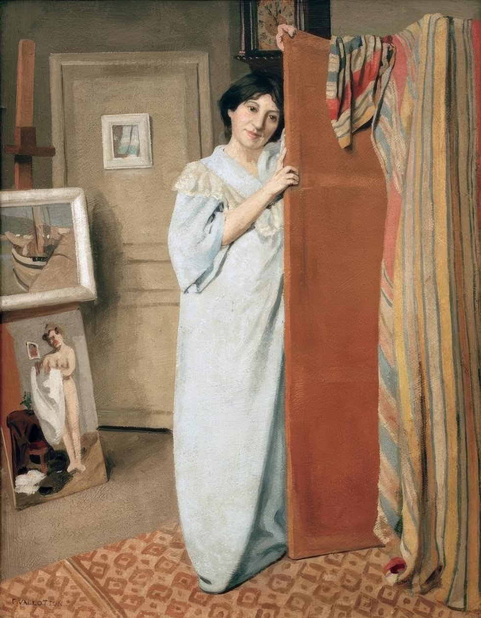 Wnętrze warsztatu z żoną artysty autorstwa Felix Edouard Vallotton