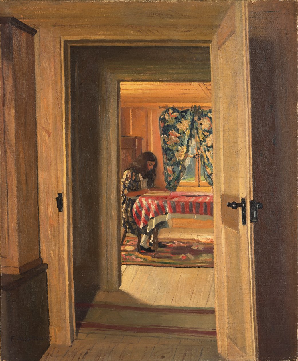 Wnętrze z napisem młodej dziewczyny, 1905 autorstwa Felix Edouard Vallotton