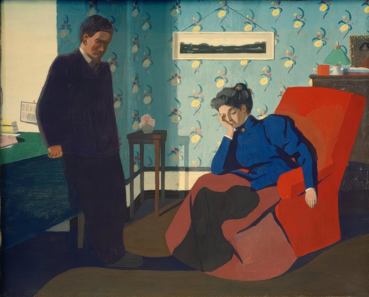 Wnętrze i figury czerwonego fotela autorstwa Felix Edouard Vallotton