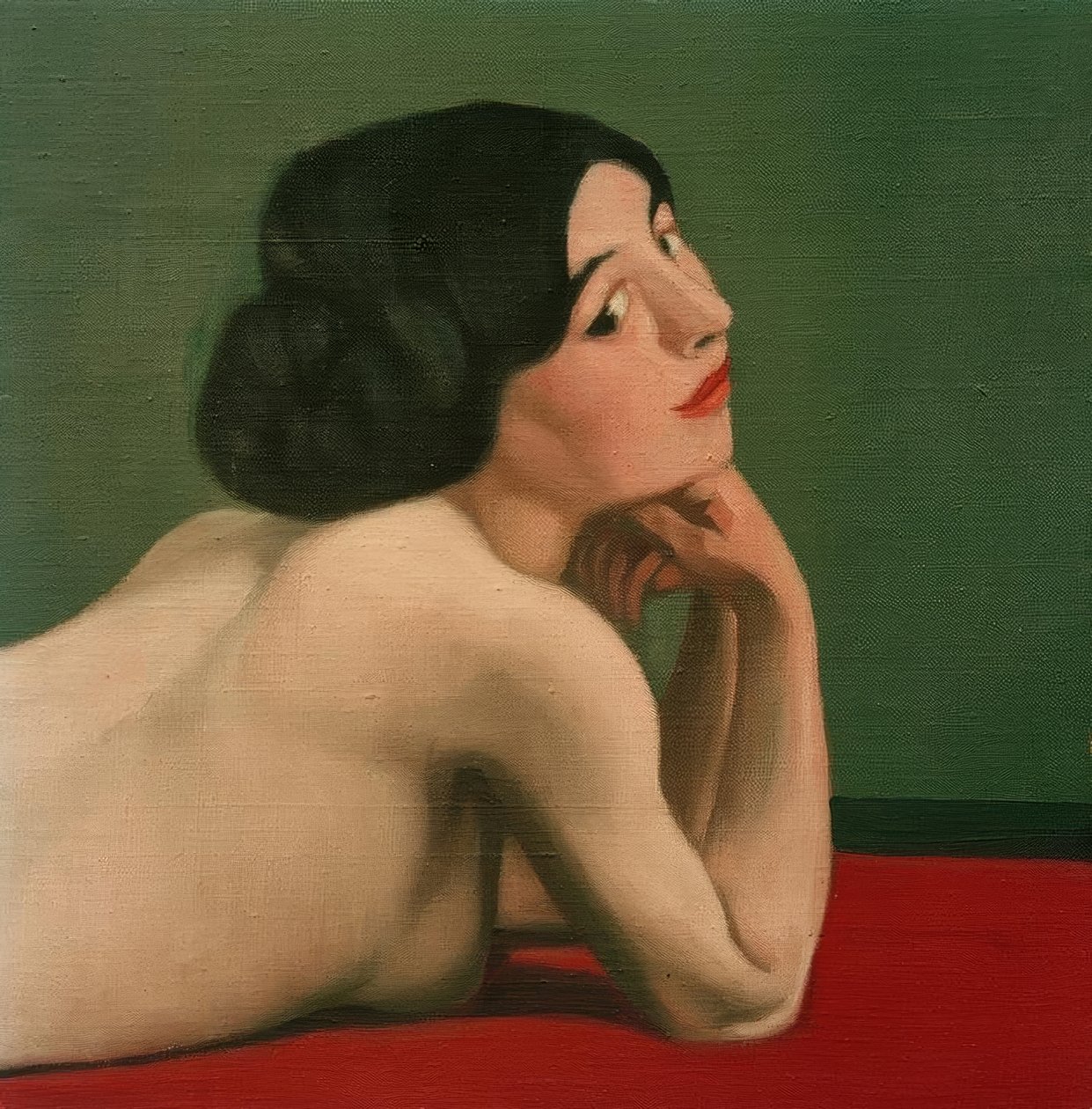Akt leżący na czerwonym dywanie autorstwa Felix Edouard Vallotton