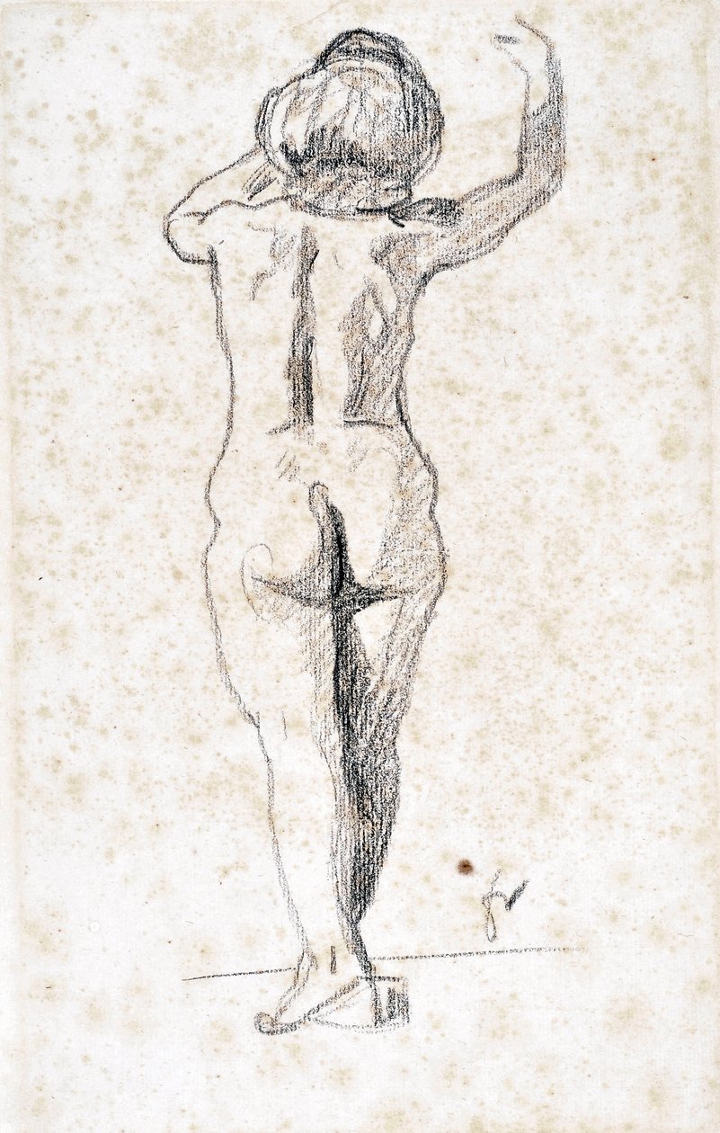 Nu de dos - Grafika Felixa Vallottona (1865-1925), grafit na papierze (28x18 cm), początek XX w. - Muzeum hospicjum św. Rocha, Issoudun - Wzmianka obowiązkowa autorstwa Felix Edouard Vallotton