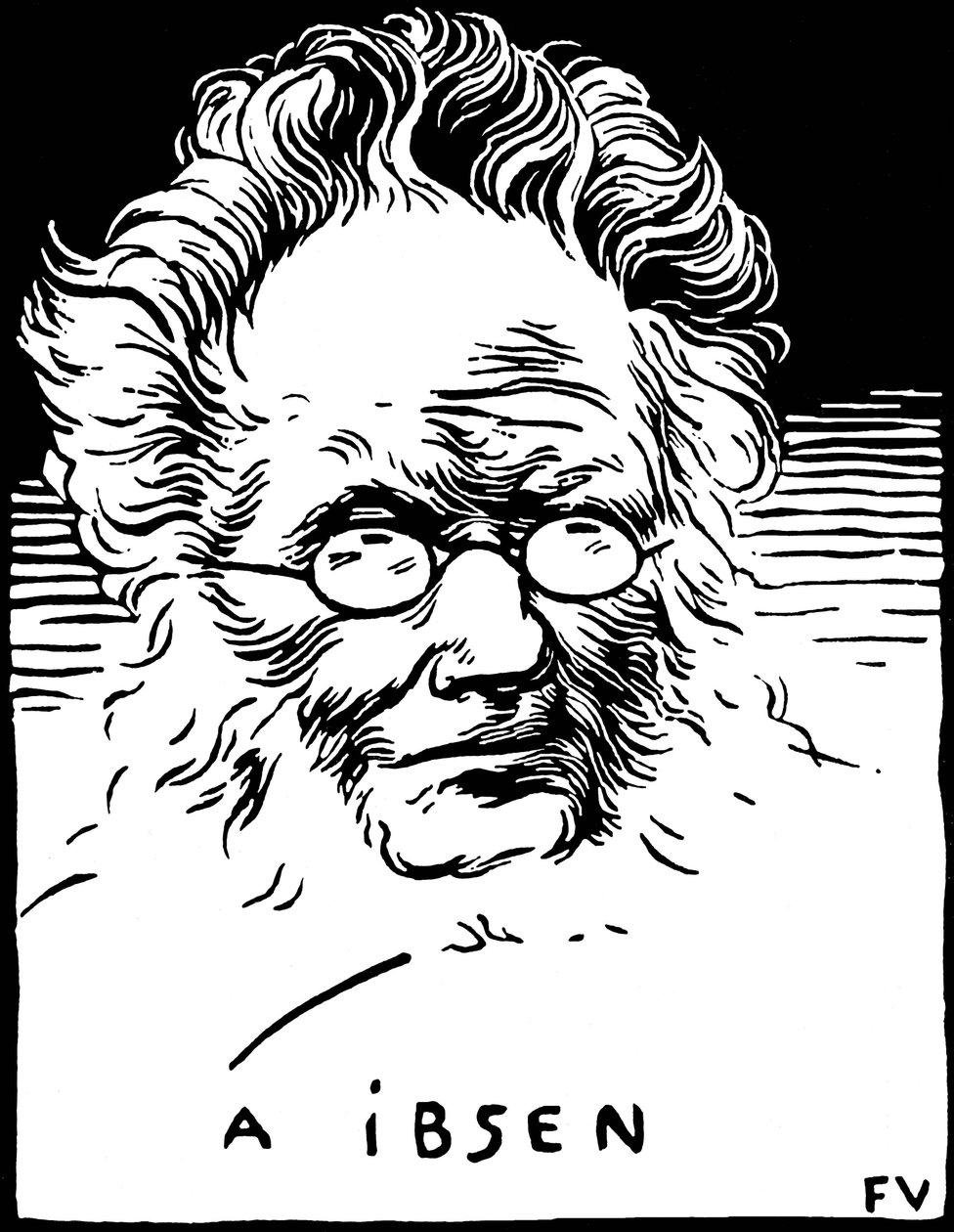 Portret Henrika (Henri) Johana Ibsena (1828-1906), norweskiego dramaturga. Grawerowanie autorstwa Felixa Edouarda Vallottona (1865-1925) autorstwa Felix Edouard Vallotton