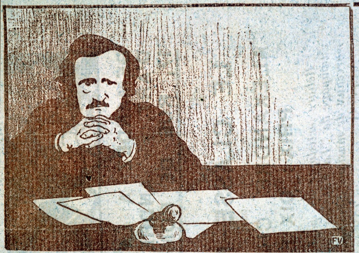 Portret Edgara Allana Poe - rycina Félixa Vallottona, ok. 1900 autorstwa Felix Edouard Vallotton