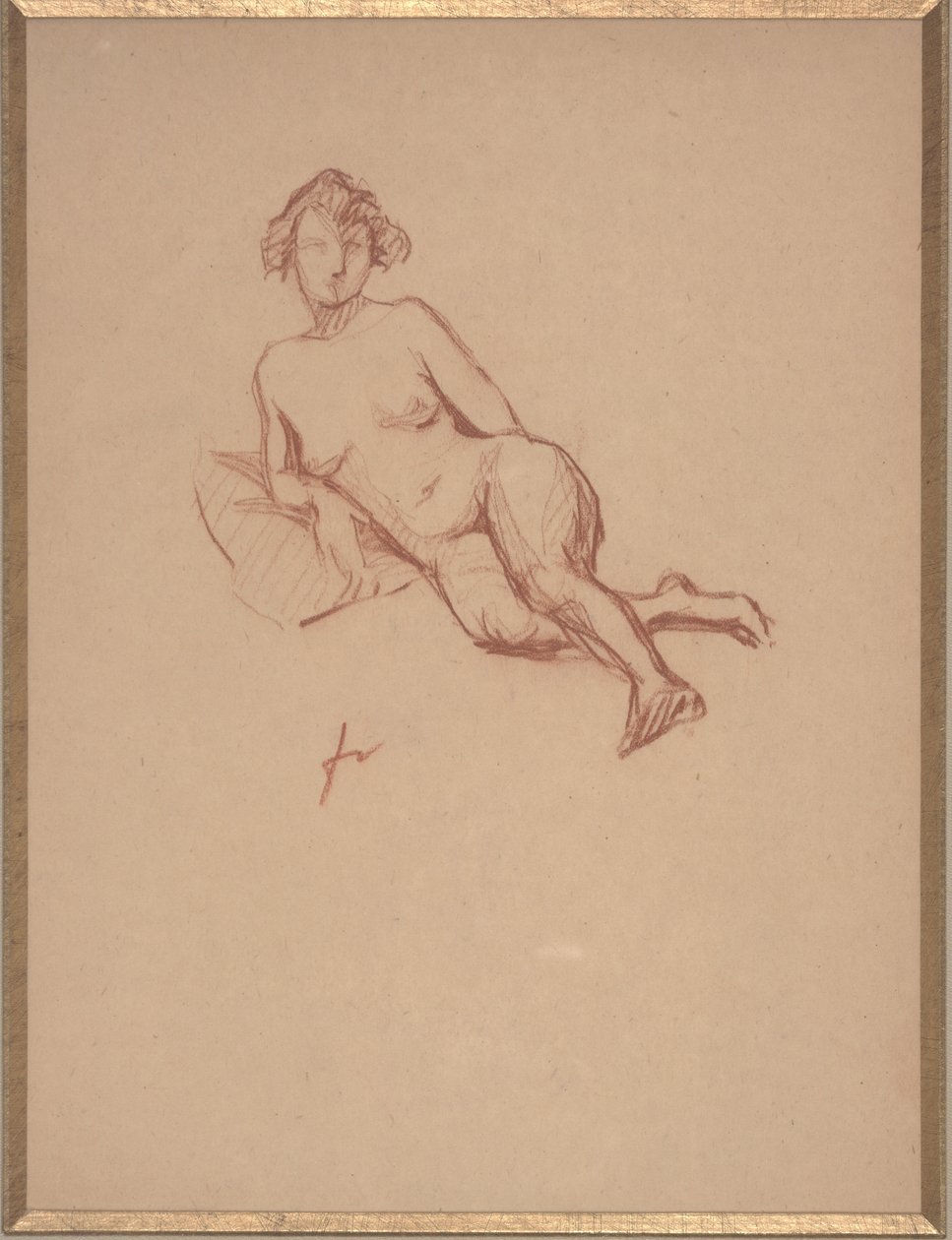 Półleżąca Akt Kobiecy (czerwona kreda na papierze) autorstwa Felix Edouard Vallotton