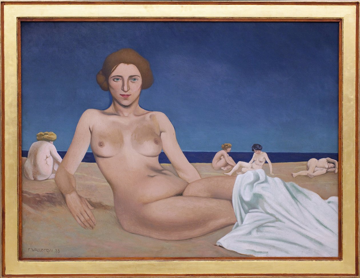 Opalanie się na plaży. Obraz Felixa Edouarda Vallottona (1865-1925) autorstwa Felix Edouard Vallotton