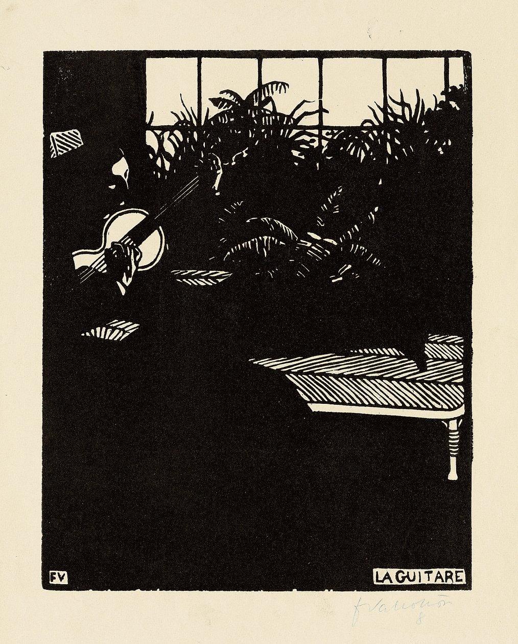 Gitara z serii „Instrumenty muzyczne”, V, 1897 autorstwa Felix Edouard Vallotton