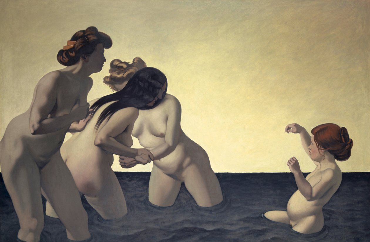Trzy kobiety i jedna dziewczynka bawiące się w wodzie, 1907. autorstwa Felix Edouard Vallotton