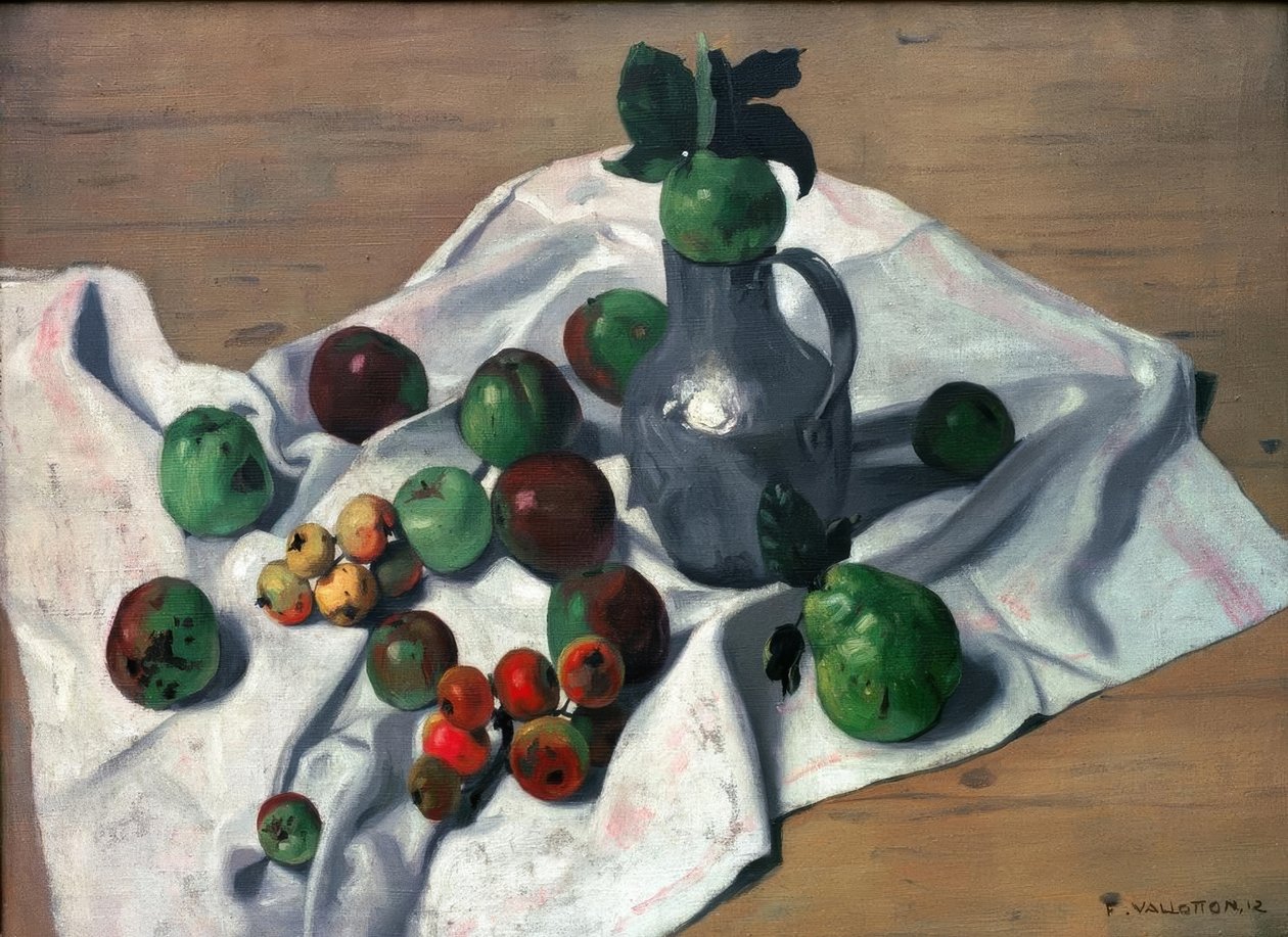 Blaszany termofor, jabłka i dwie pigwy autorstwa Felix Edouard Vallotton
