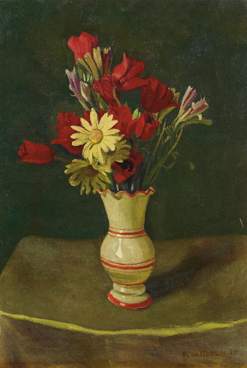Żółte stokrotki, żółty obrus, 1915 autorstwa Felix Edouard Vallotton