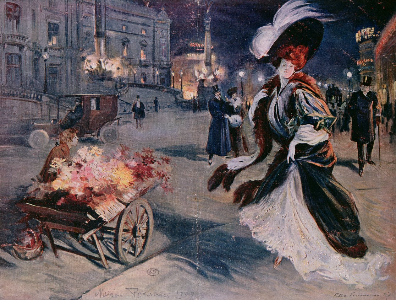 Paryż nocą w dzielnicy Opera, 1907 autorstwa Felix Fournery