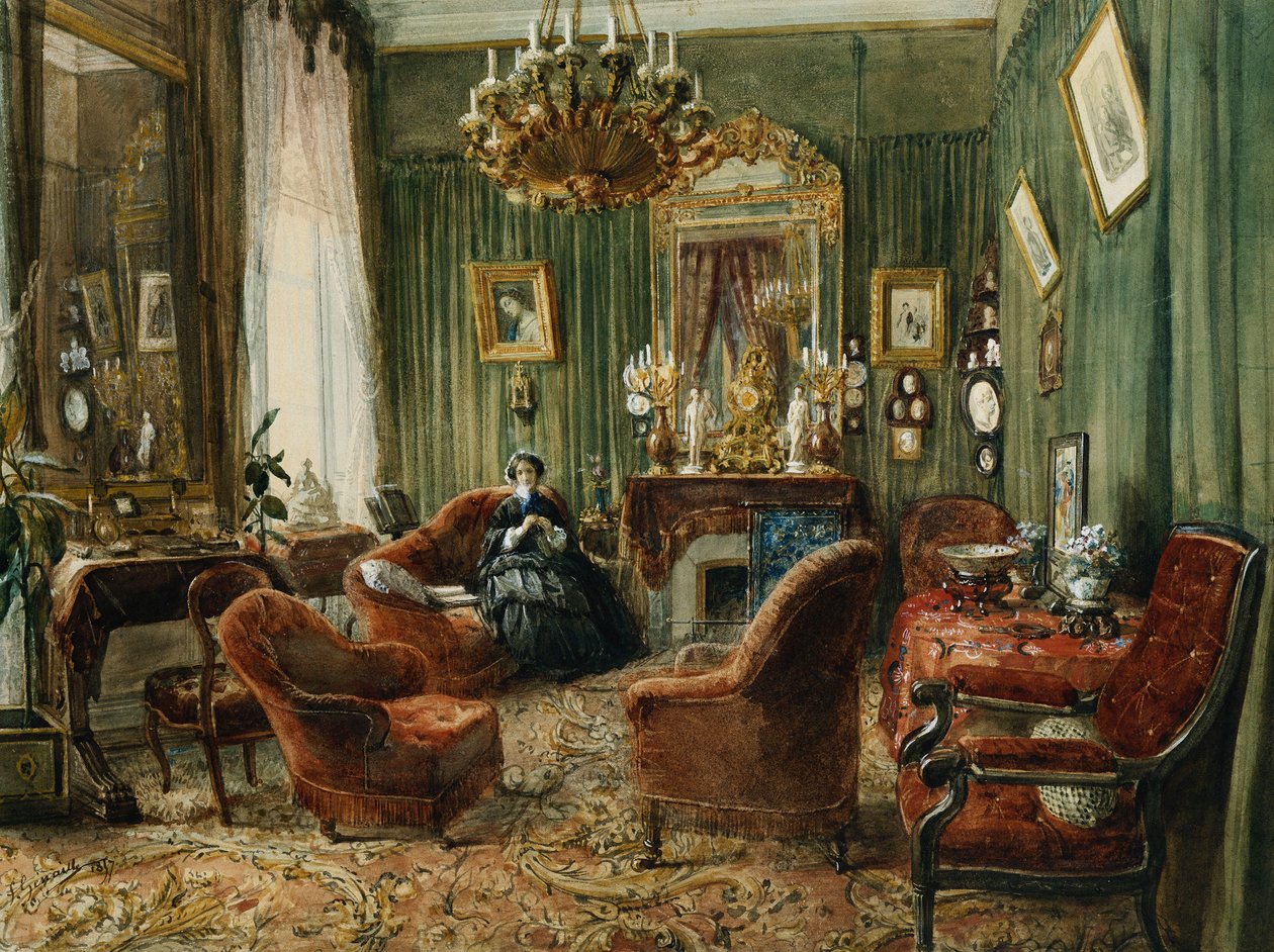 Widok na Salon de la Comtesse de Salverte autorstwa Felix Francois Barthelemy Genaille