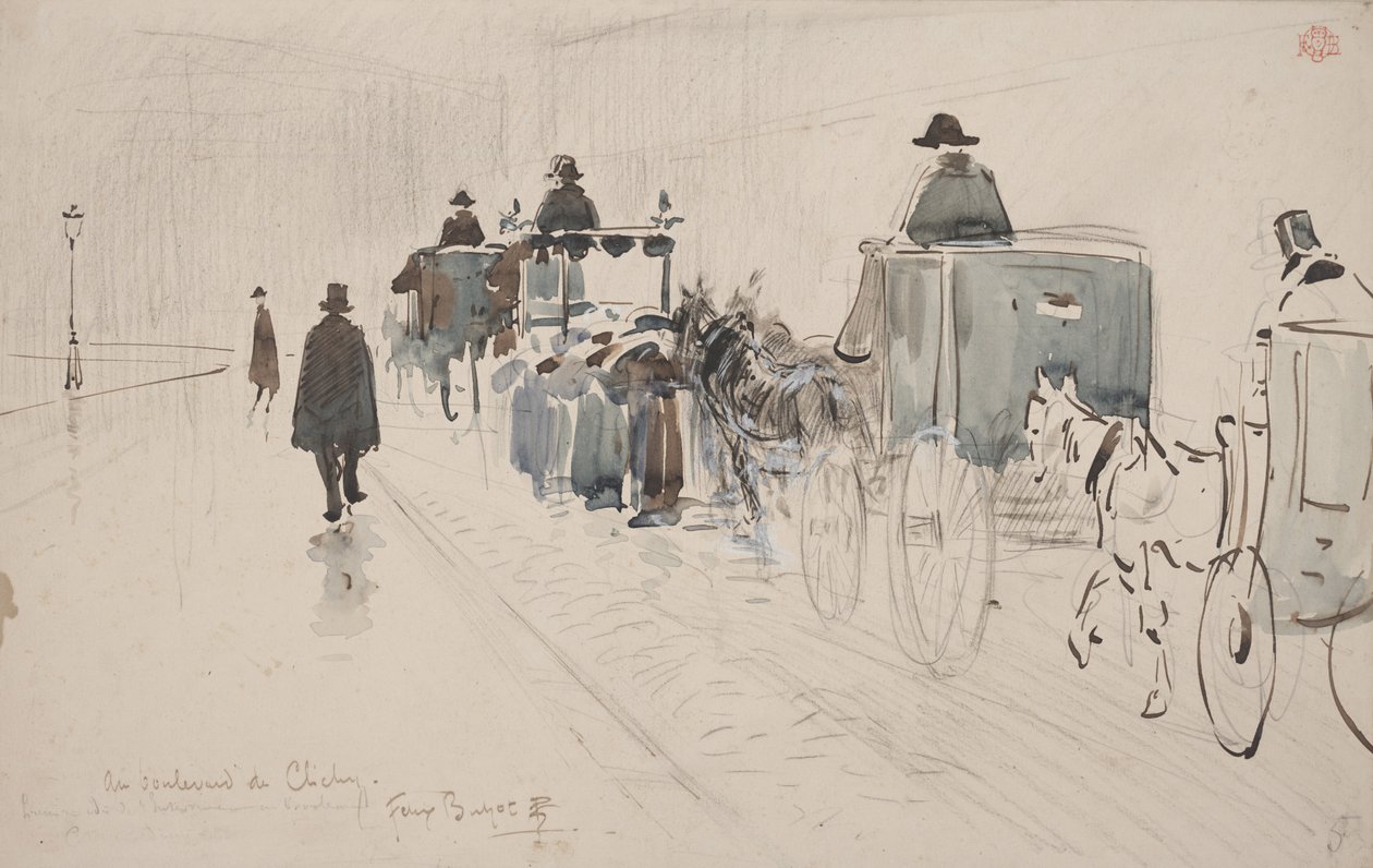 Au Boulevard de Clichy (ołówek i akwarela na papierze) autorstwa Felix Hilaire Buhot