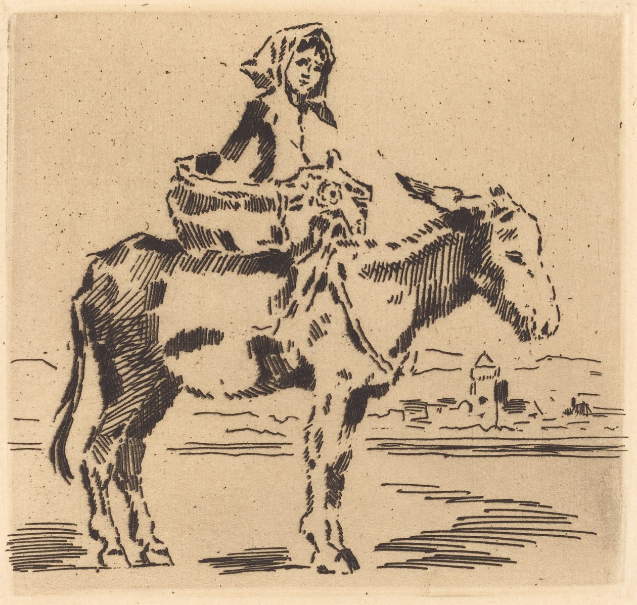 Cacoletière à la Tour (Kobieta jadąca na dupie w pobliżu wieży) autorstwa Felix Hilaire Buhot