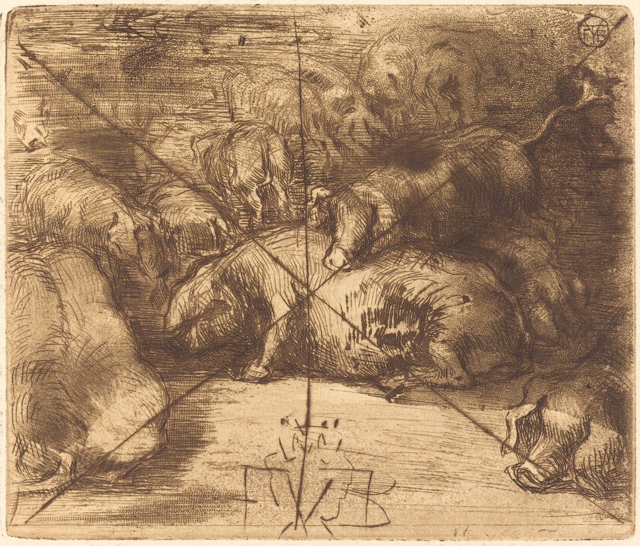 Cochons au Soleil (Świnie w słońcu) autorstwa Felix Hilaire Buhot