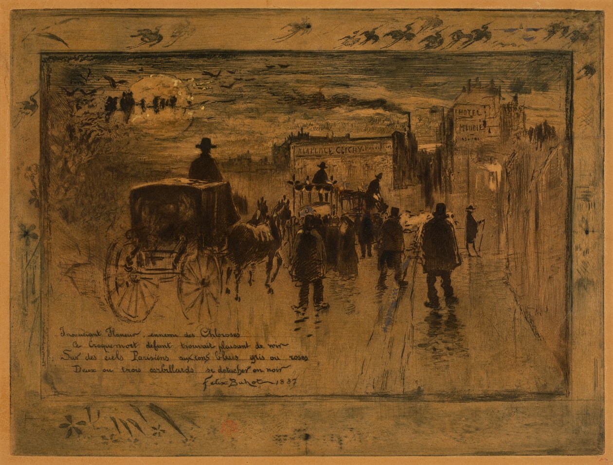 Kondukt żałobny Boulevard de Clichy (Kondukt żałobny Boulevard de Clichy) autorstwa Felix Hilaire Buhot