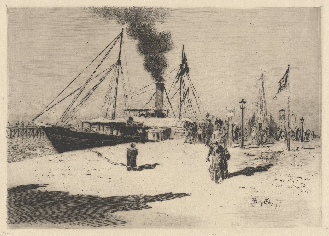 Molo w Trouville Wharf w Trouville, 1877. autorstwa Felix Hilaire Buhot