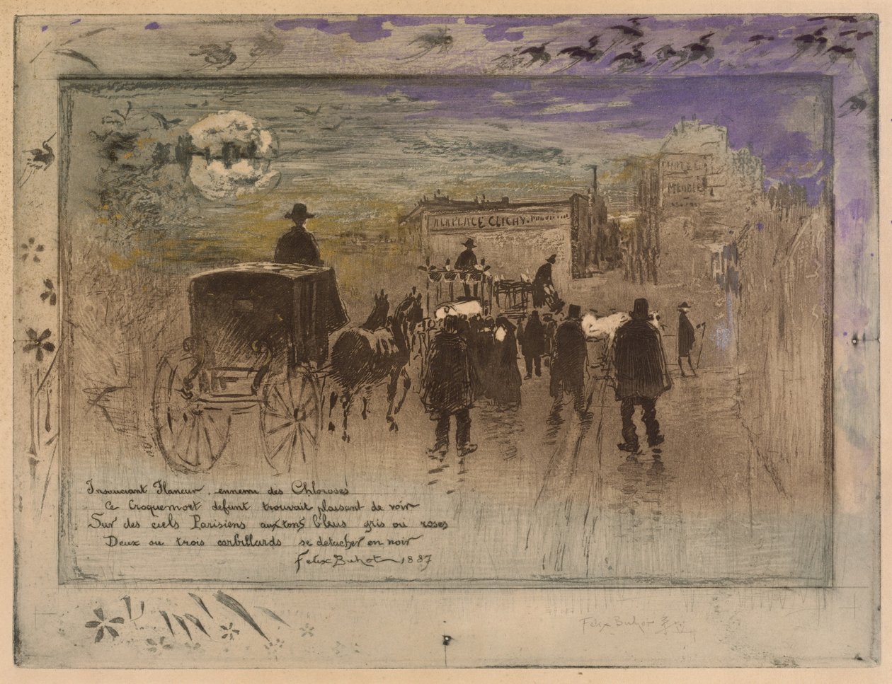 Procesja pogrzebowa na Boulevard de Clichy autorstwa Felix Hilaire Buhot