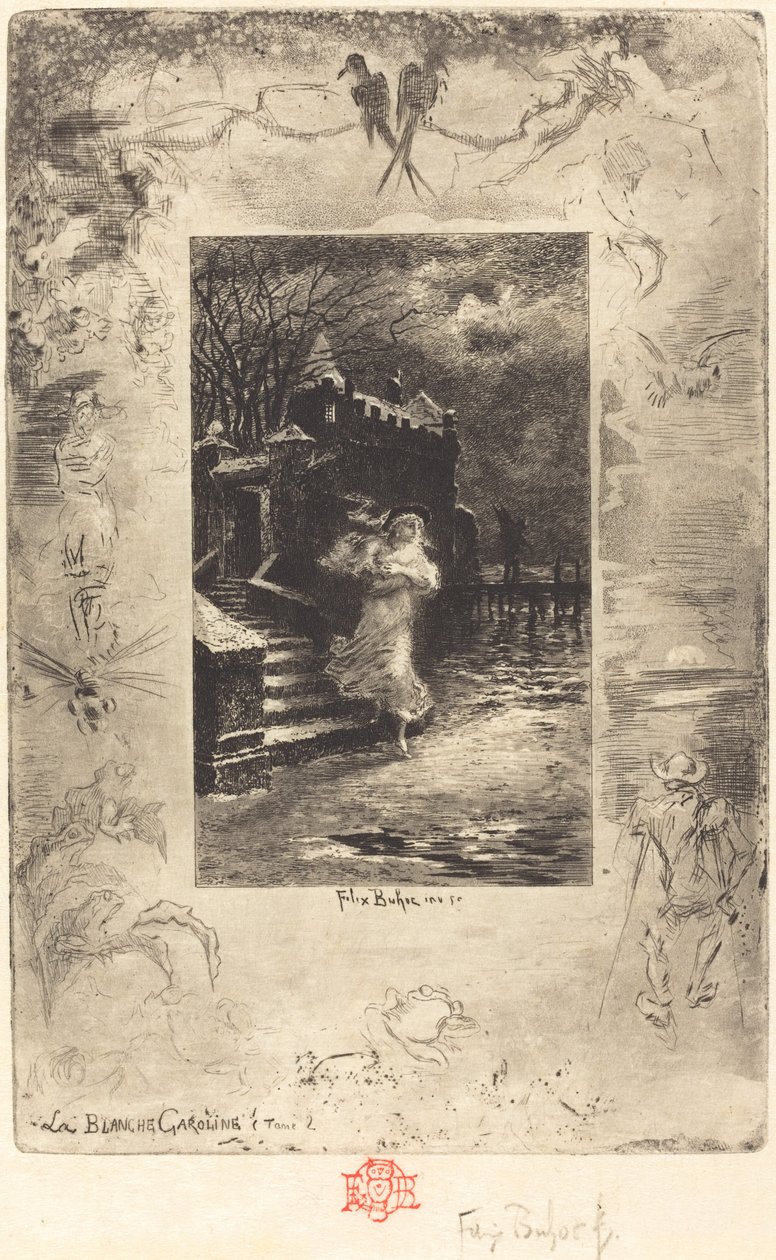La Blanche Caroline (blada Karolina) autorstwa Felix Hilaire Buhot