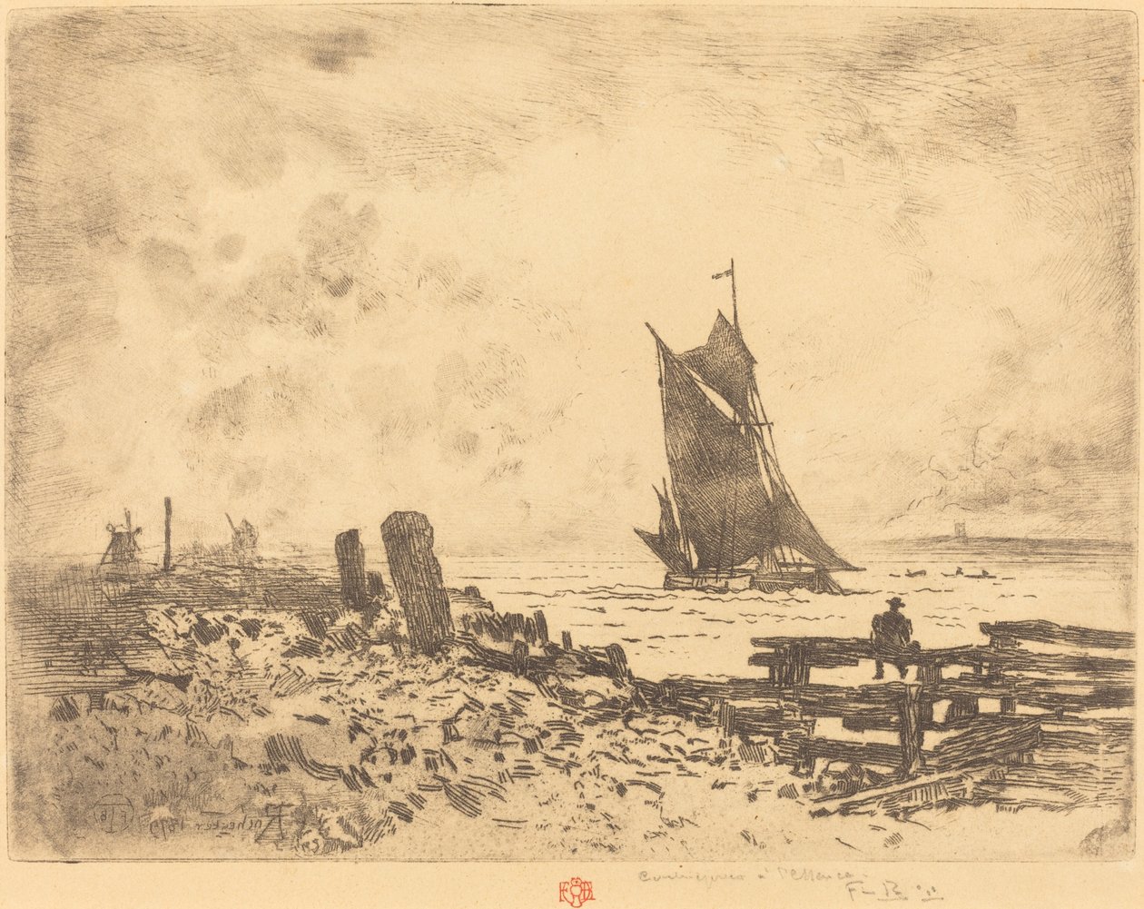 La Petite Marine - pamiątka z antypoślizgiem Medway, 1879. autorstwa Felix Hilaire Buhot