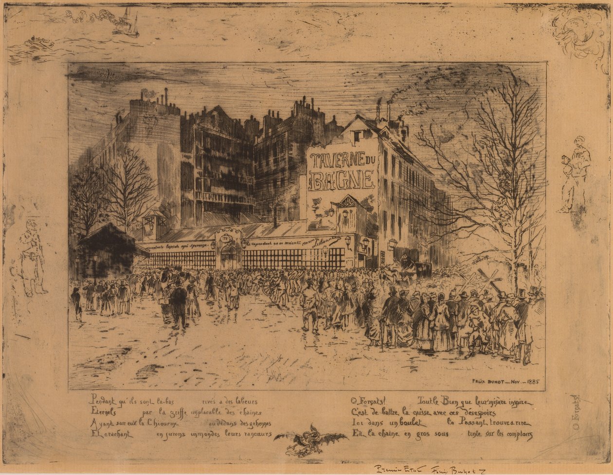 Place des Martyrs i Tawerna Więzienna autorstwa Felix Hilaire Buhot