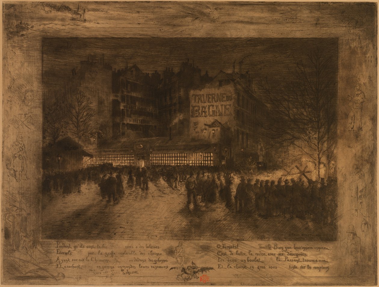 Place des Martyrs i tawerna Bagne autorstwa Felix Hilaire Buhot