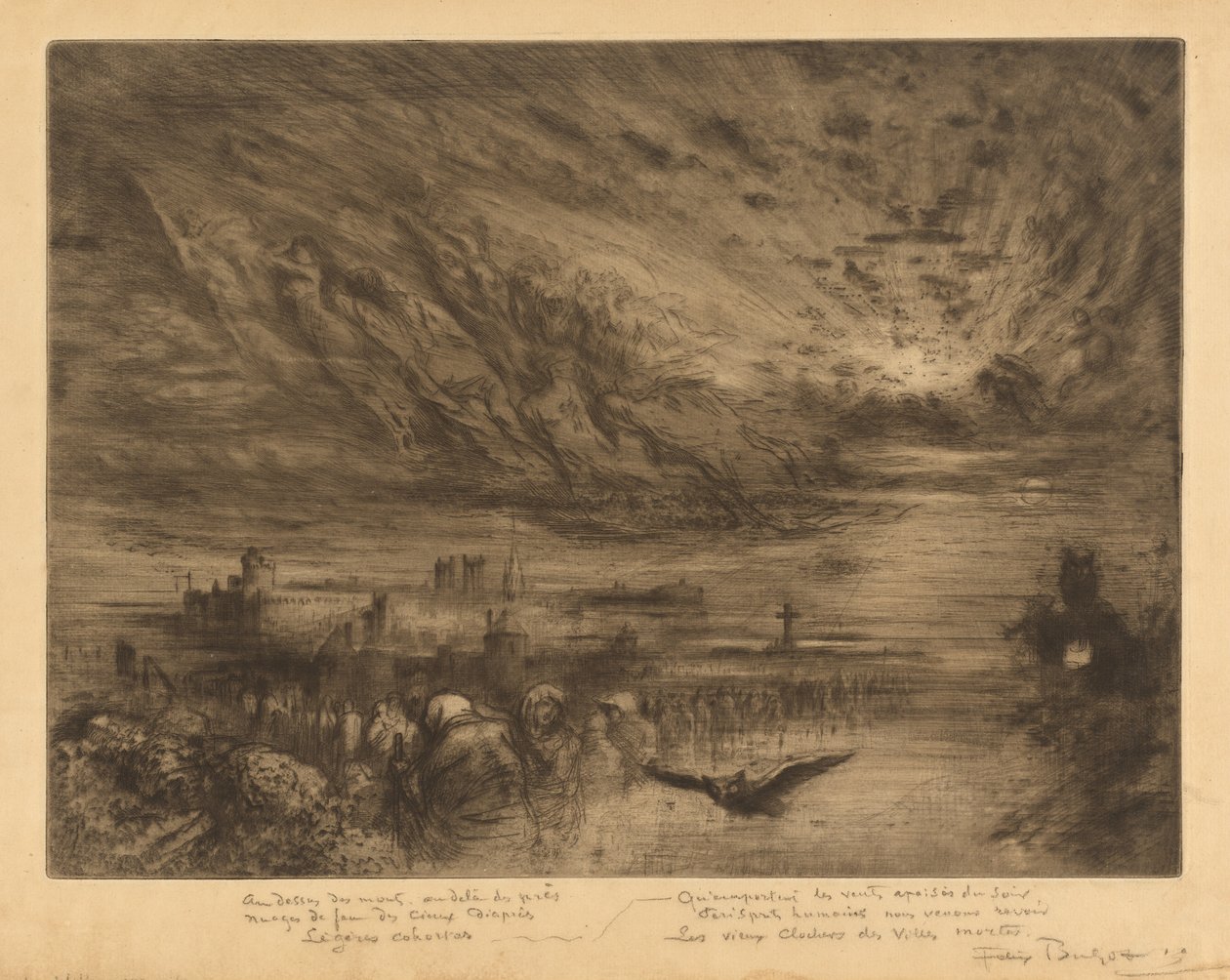 Les Esprits des Villes Mortes Spirits z miast umarłych, 1885. autorstwa Felix Hilaire Buhot