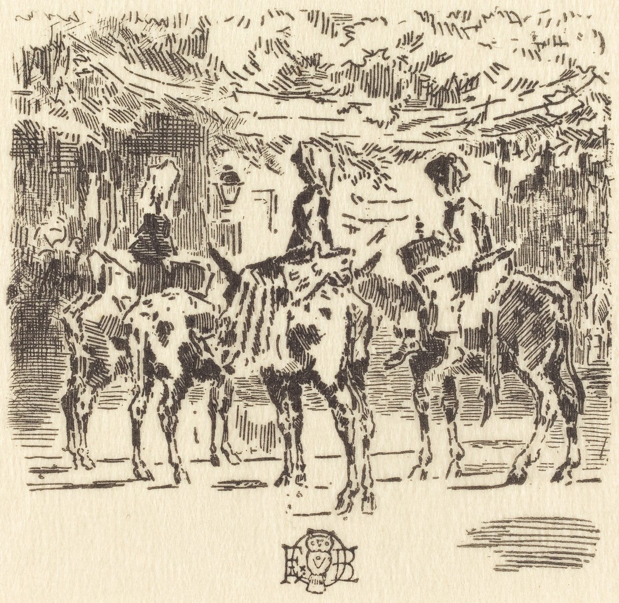 Osiołki Luchona, 1873. autorstwa Felix Hilaire Buhot