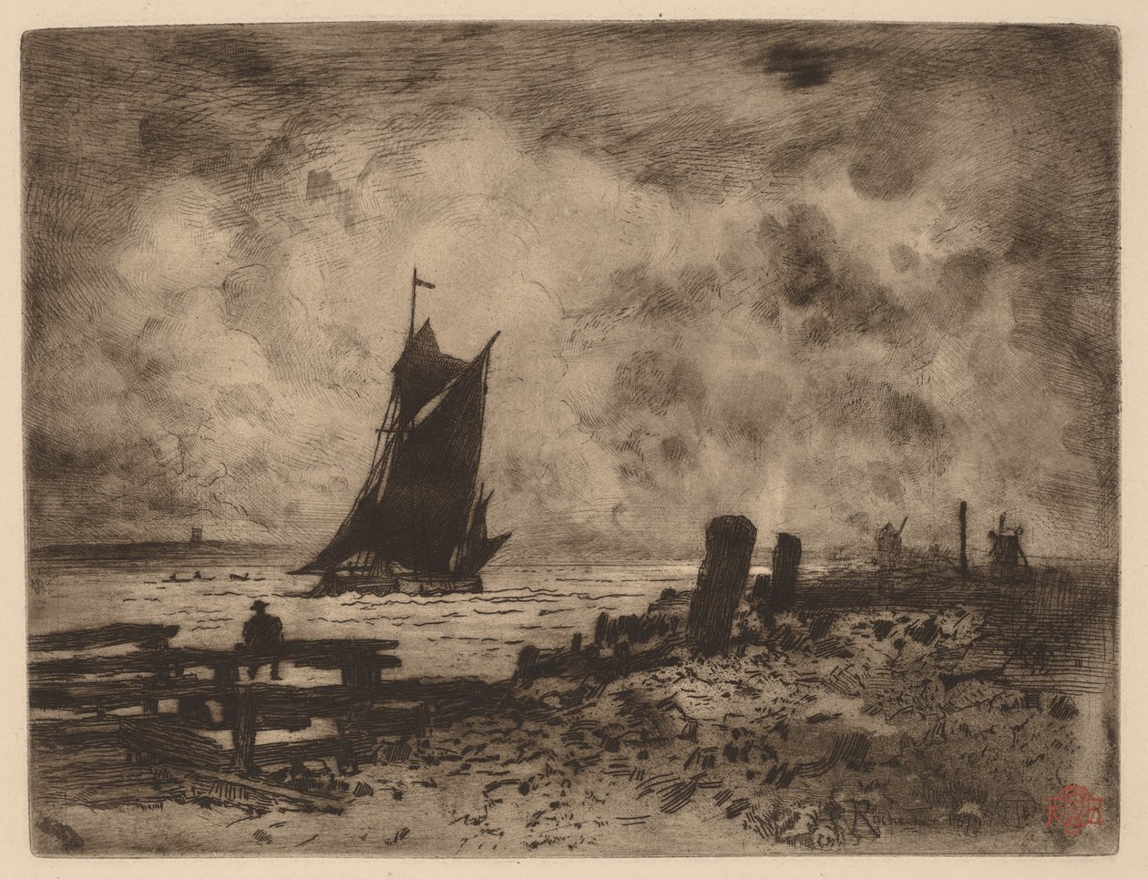 Marine: Pamiątka z Medway, 1879. autorstwa Felix Hilaire Buhot