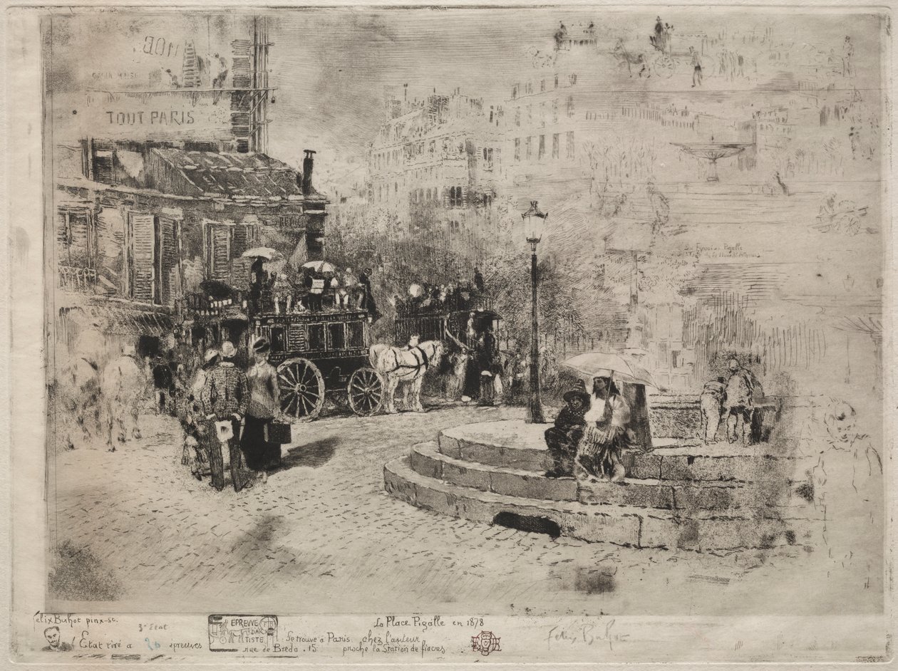 Plac Pigalle w 1878 r. autorstwa Felix Hilaire Buhot