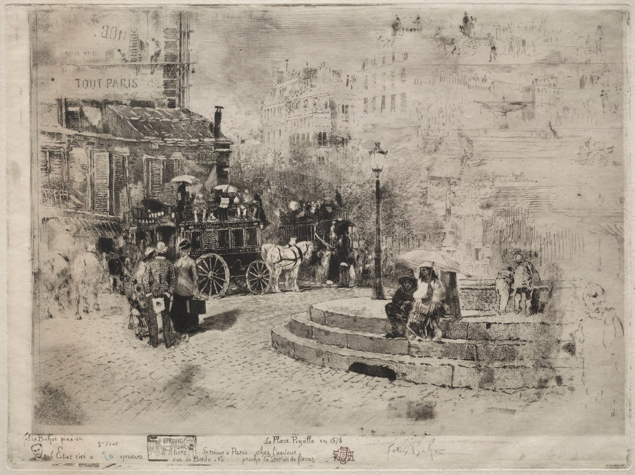 Plac Pigalle w 1878, 1878. autorstwa Felix Hilaire Buhot