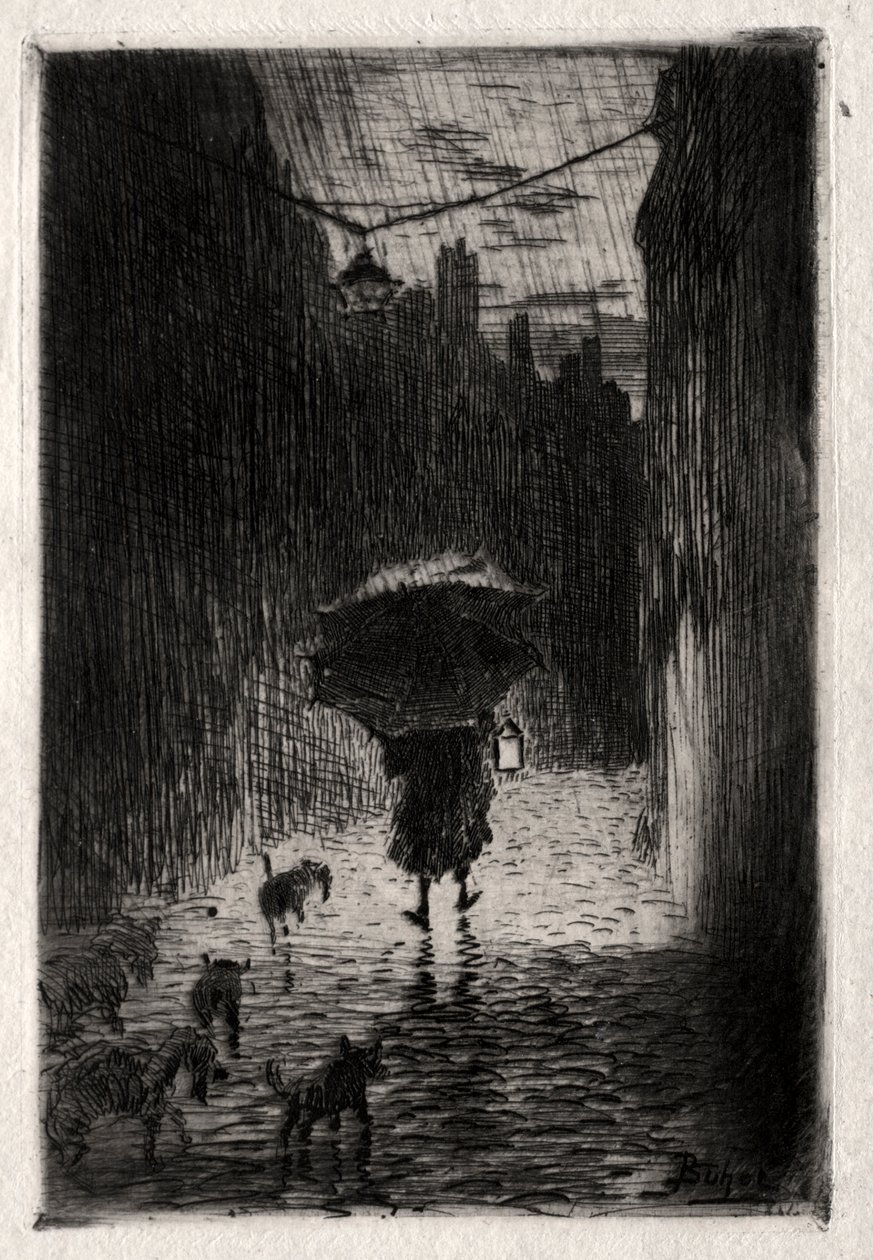 Deszcz i parasol autorstwa Felix Hilaire Buhot