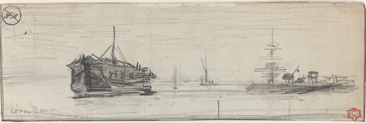 Żegluga w Porcie Londyńskim [recto], ok. godz. 1884. autorstwa Felix Hilaire Buhot