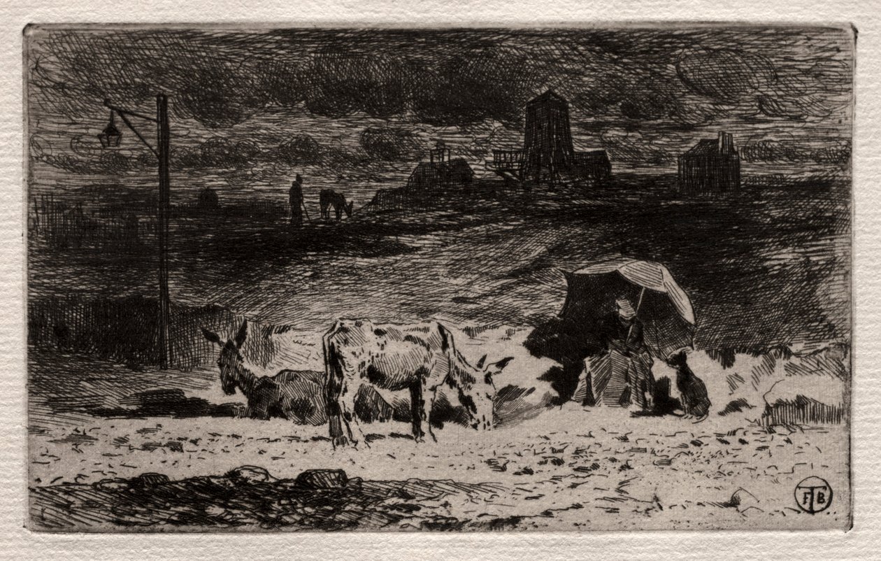 Osły na Wzgórzu Cailles, ok. 1930 r. 1875. autorstwa Felix Hilaire Buhot