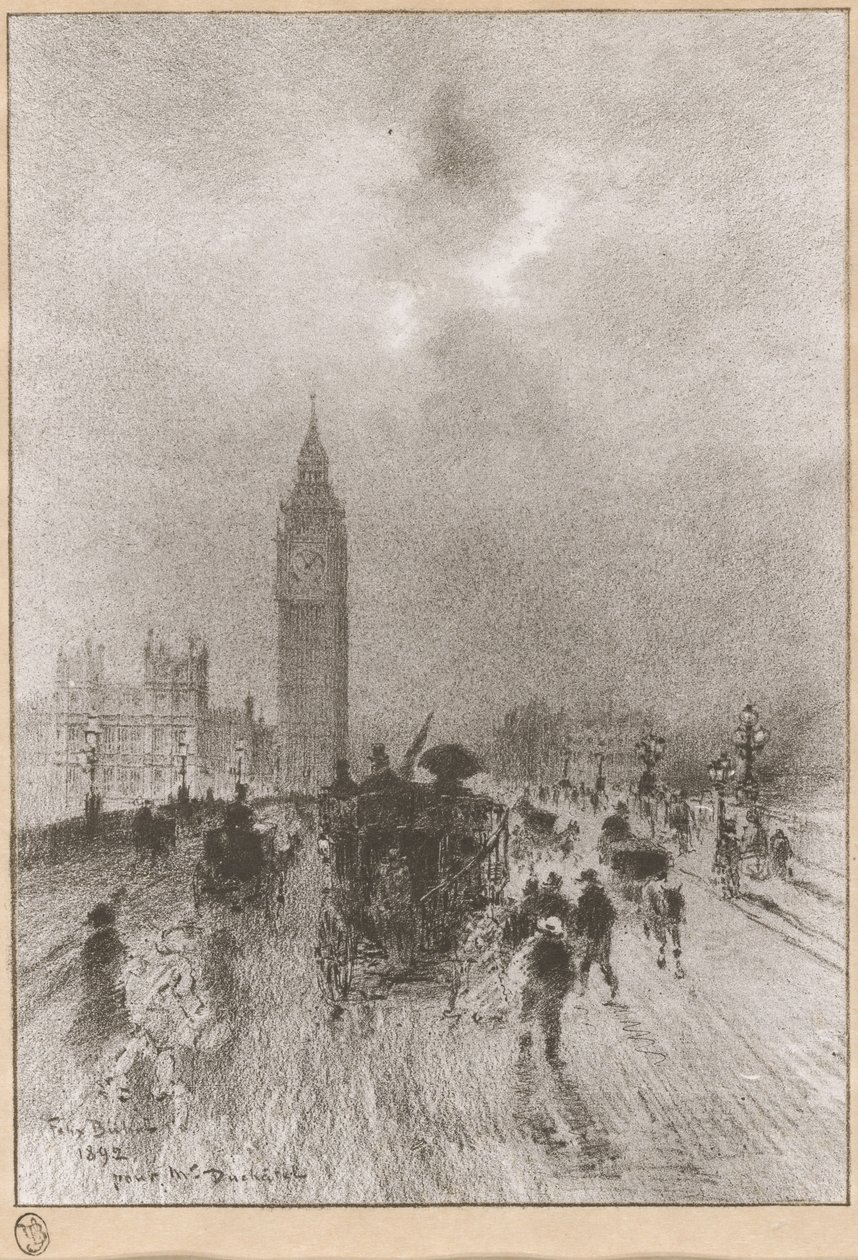 Victoria Clock Tower Londyn, 1892. autorstwa Felix Hilaire Buhot