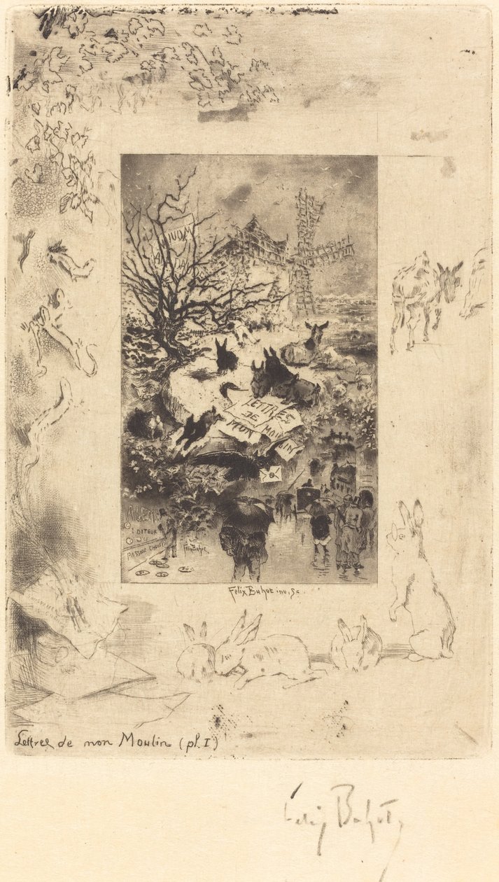 Strona tytułowa listów z mojego młyna, c. 1885. autorstwa Felix Hilaire Buhot