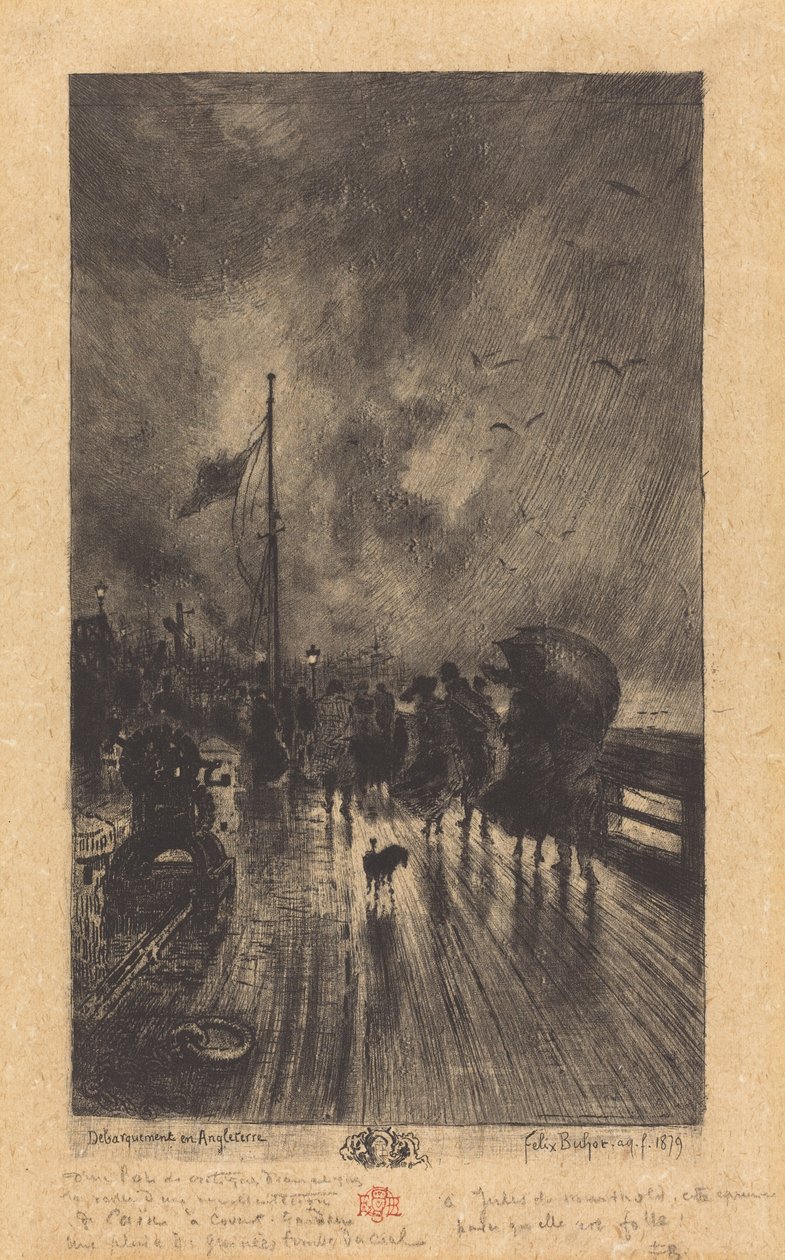 Lądowanie w Anglii Lądowanie w Anglii, 1879. autorstwa Felix Hilaire Buhot