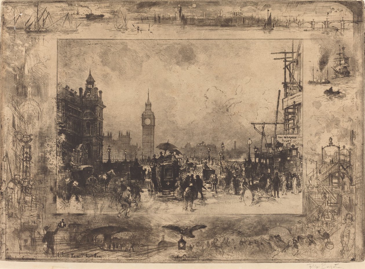 Most Westminsterski, 1884. autorstwa Felix Hilaire Buhot
